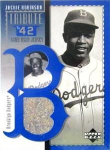 Upper Deck carved up a road jersey worn by Hall of Fame player, Jackie Robinson.