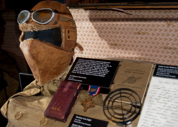 WWI Ace Joe Wehner's Distinguished Service Cross medal, helmet, Goggles and face mask situated at the Museum of Flight in Seattle.