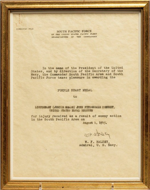 The citation that accompanied LTJG John F. Kennedy’s Purple Heart Medal (source: JFK Library).