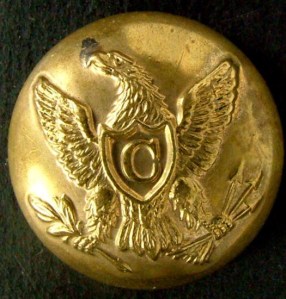 While this cavalry button (as distinguished by the “C” on the eagle’s shield) may be accurate for a cavalryman, it isn’t appropriate for my ancestor’s display as he was a corporal. I am still researching the proper buttons for display to confirm my suspicions, but I may be faced with purchasing the extremely rare Pennsylvania-specific buttons – as Rush’s Lancers were not a mainline Union Army regiment.