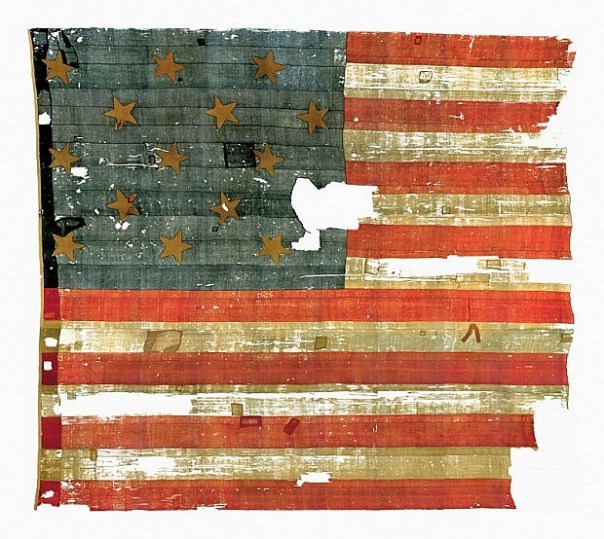 Documenting the Star Spangled Banner: Because of its size and the confined space of the lab, the flag could not be photographed as a whole. This is a composite of seventy-three separate images (source: Smithsonian Institute).