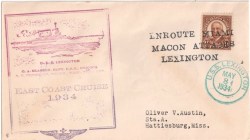 This 1934 postal cover commemorates the Lexington's East Coast cruise of 1934 (photo: eBay).