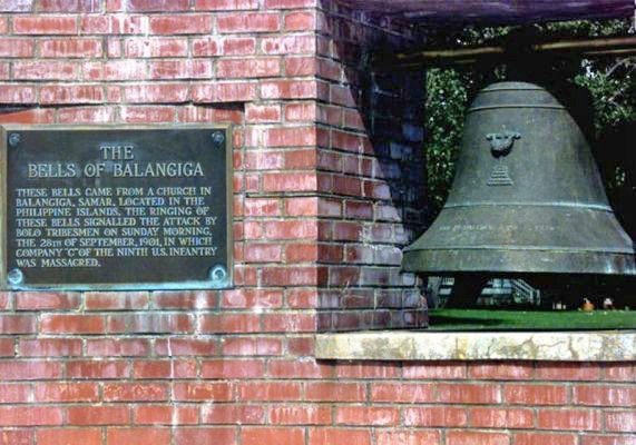 One of the bells from Belangigo as it appears incorporated into a monument to the fallen of the U.S. 9th Infantry (source: Military Trader).