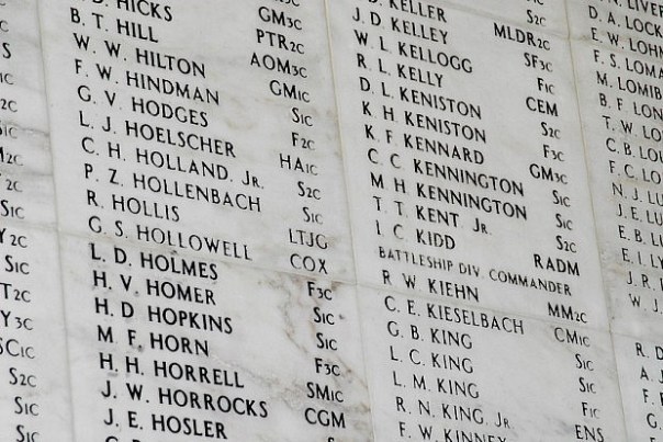 Inside the Arizona Memorial, this wall bears the names of the 1,177 victims who were killed on that tragic day.