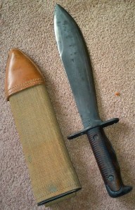 The scabbard and blade of the M1910 bolo.